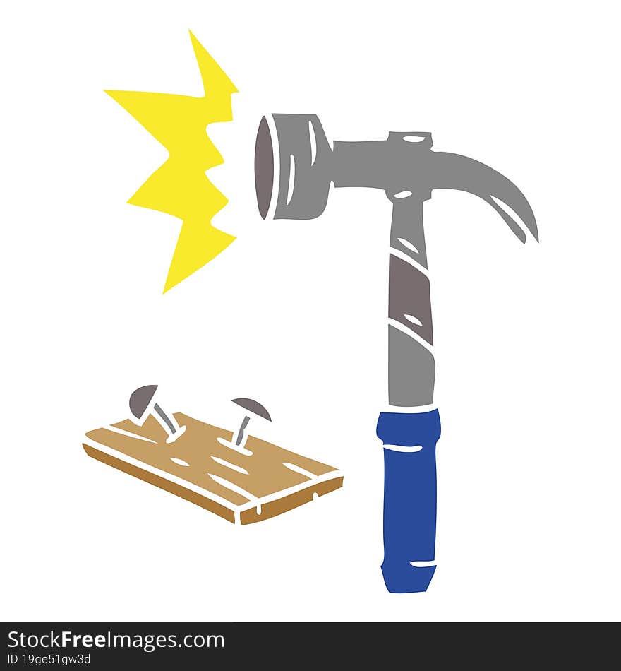 hand drawn cartoon doodle of a hammer and nails