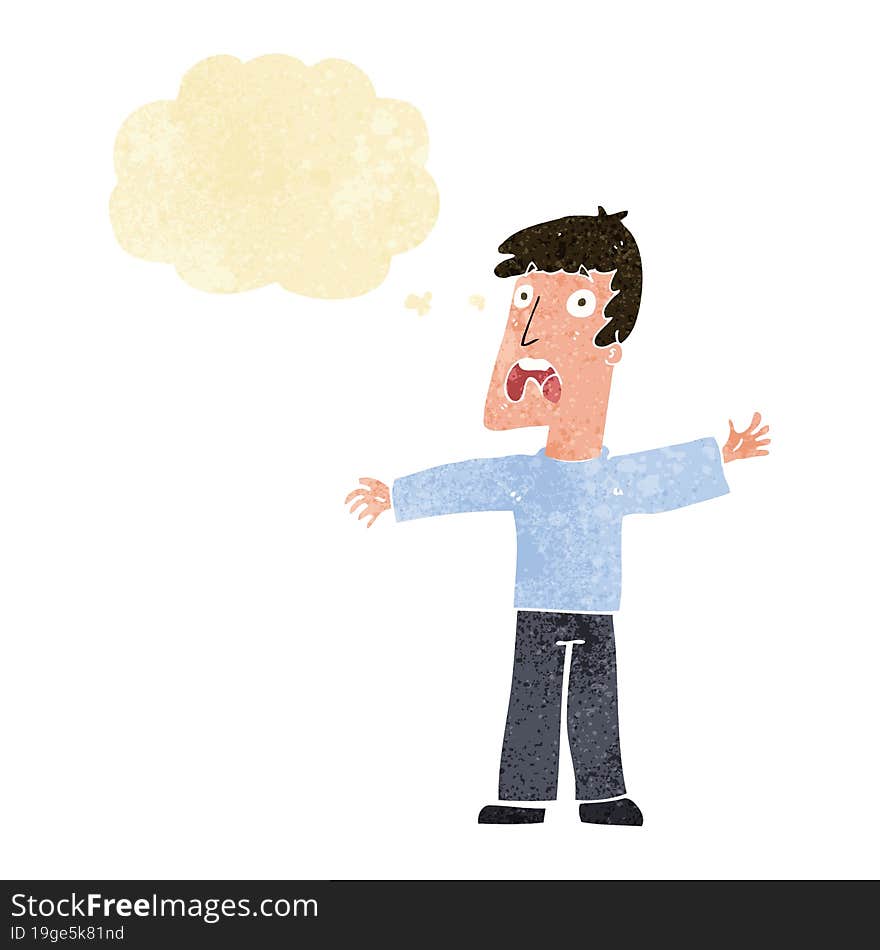 Cartoon Frightened Man With Thought Bubble