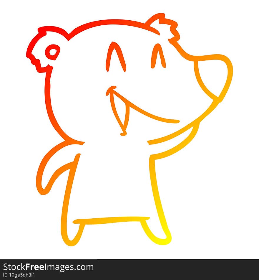 warm gradient line drawing of a laughing bear cartoon