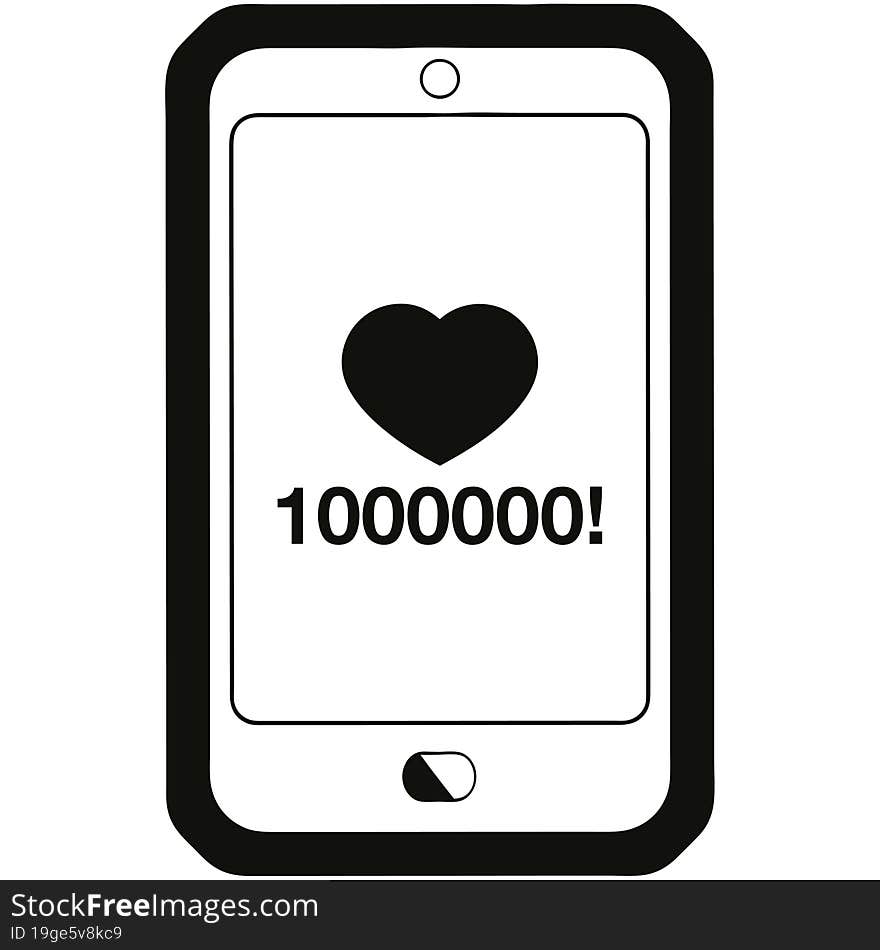 mobile phone showing 1000000 likes graphic icon