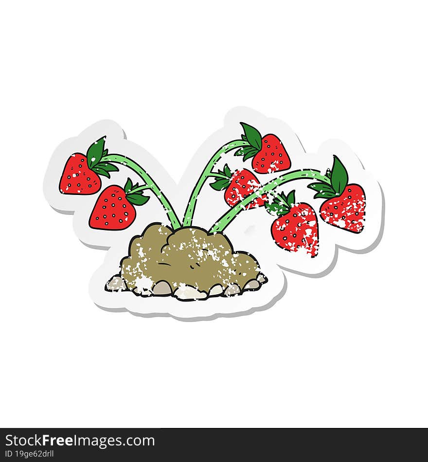 Retro Distressed Sticker Of A Cartoon Strawberries