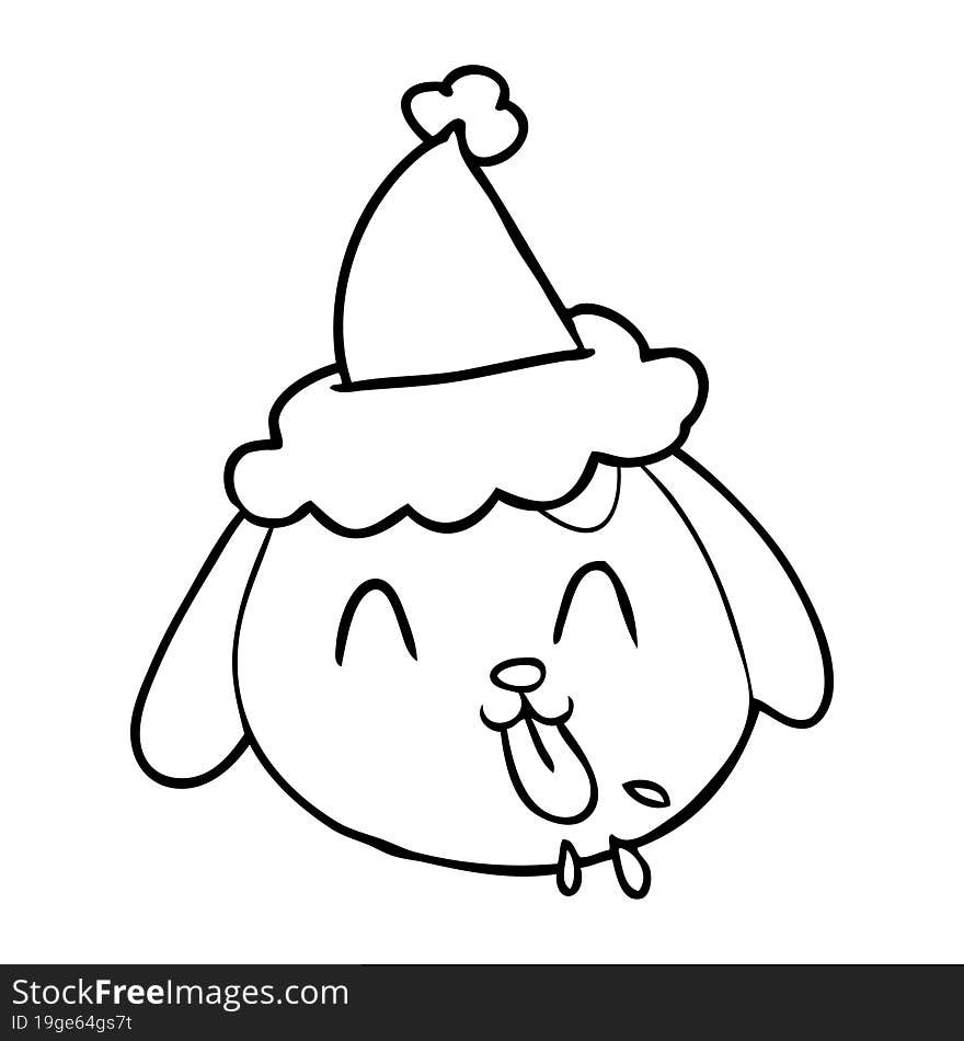 Line Drawing Of A Dog Face Wearing Santa Hat