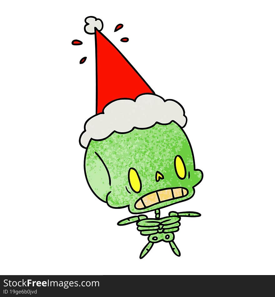 hand drawn christmas textured cartoon of kawaii skeleton