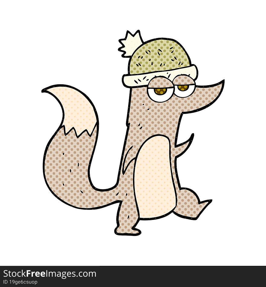 Cartoon Little Wolf Wearing Hat