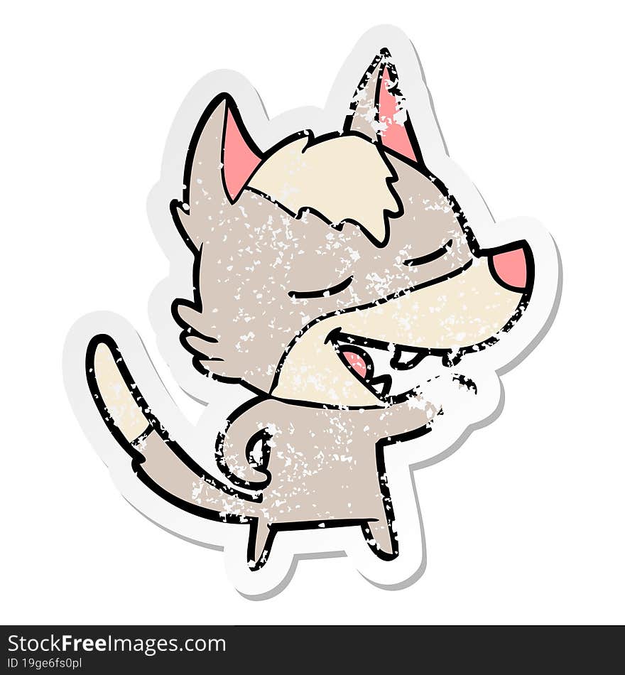 Distressed Sticker Of A Cartoon Wolf Laughing