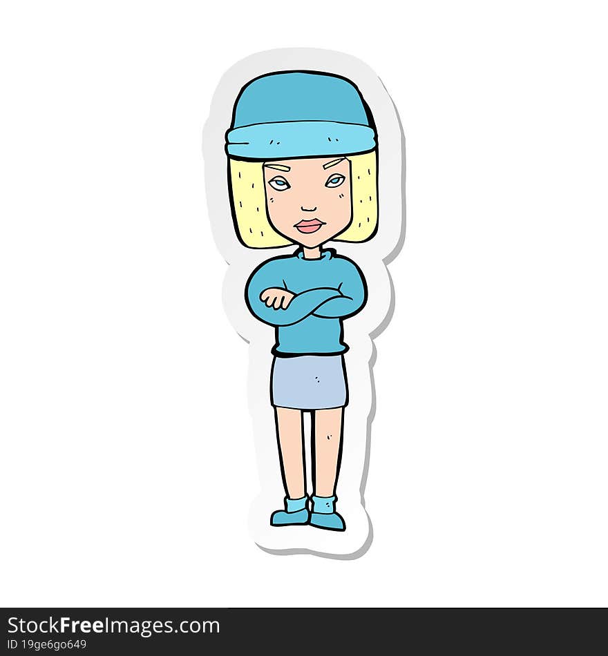 sticker of a cartoon woman wearing winter hat