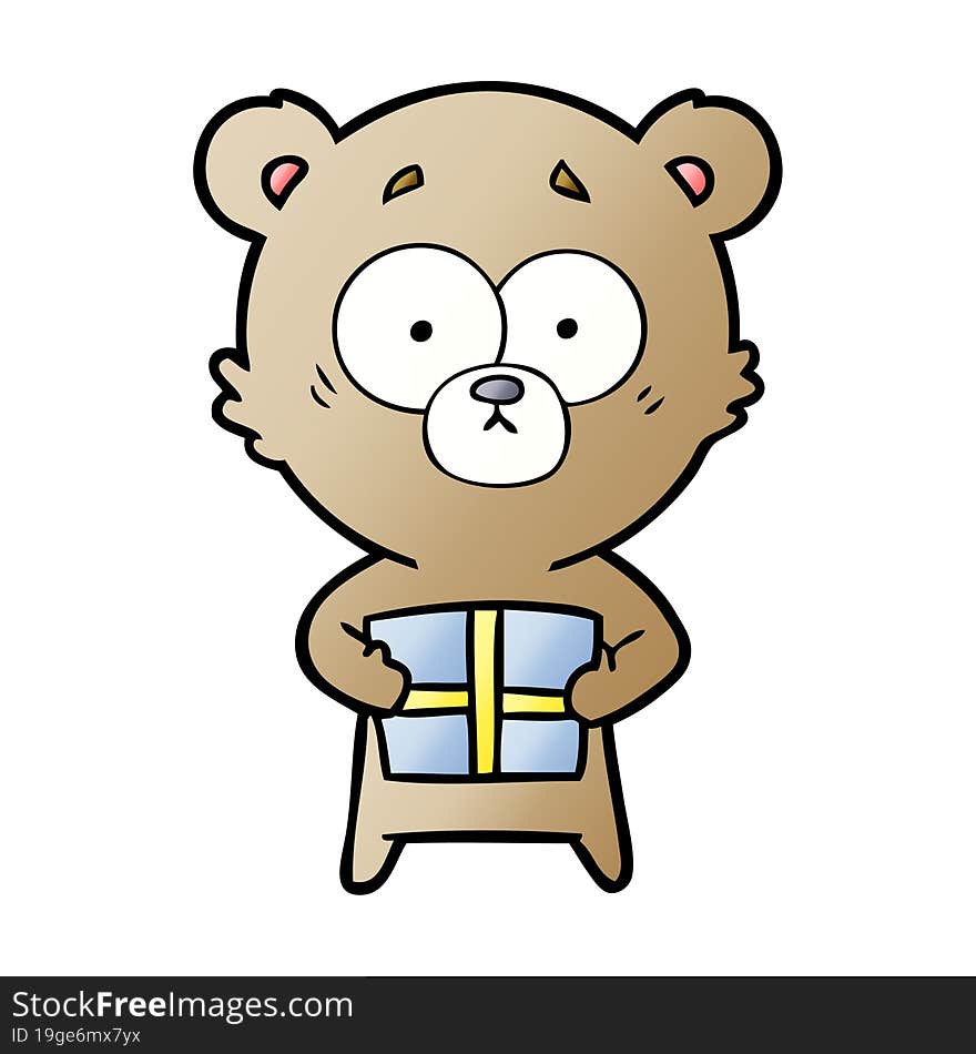 bear cartoon chraracter with present. bear cartoon chraracter with present