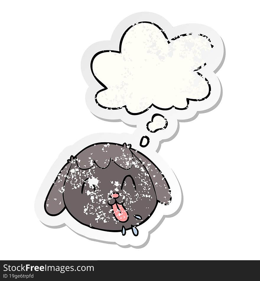 cartoon dog face with thought bubble as a distressed worn sticker