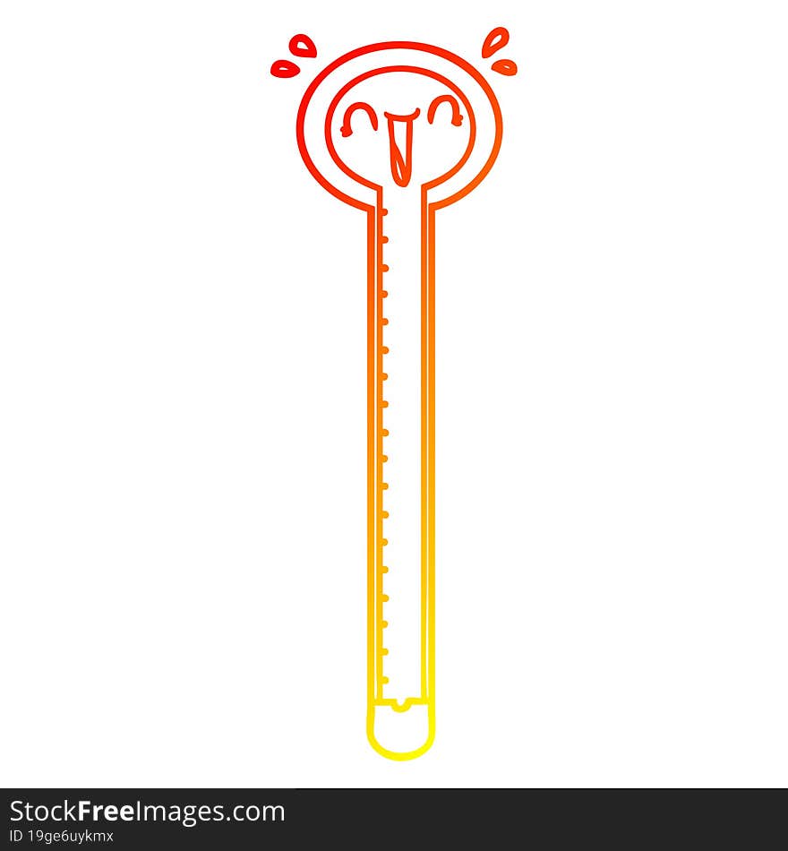 warm gradient line drawing of a cartoon thermometer laughing