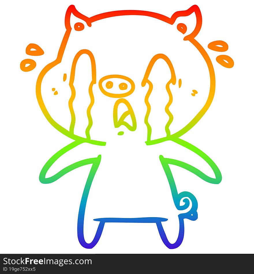 rainbow gradient line drawing crying pig cartoon