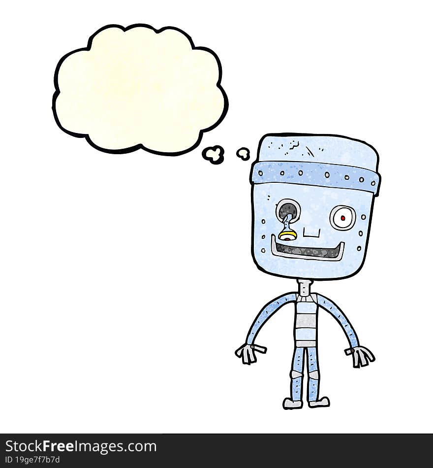 cartoon funny robot with thought bubble