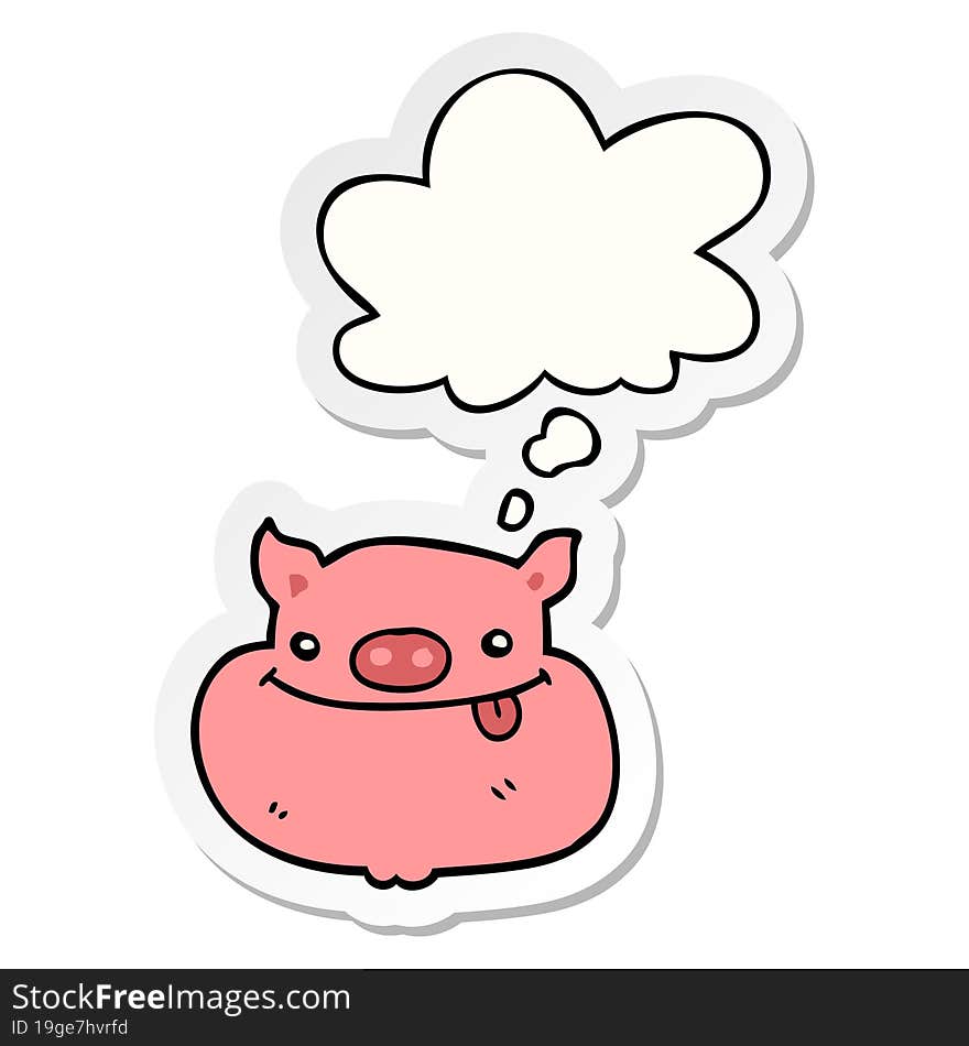 cartoon happy pig face with thought bubble as a printed sticker