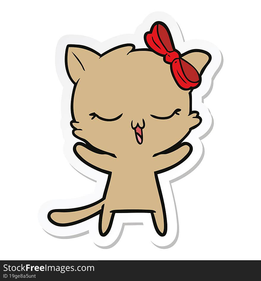 sticker of a cartoon cat with bow on head