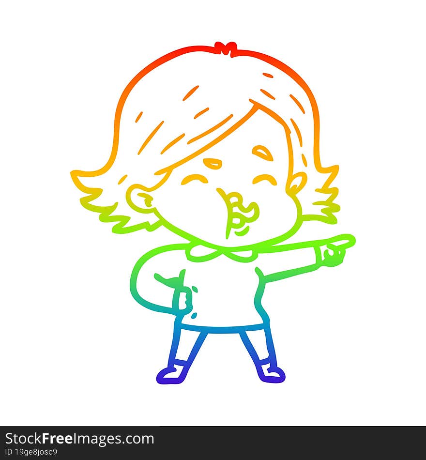 rainbow gradient line drawing of a cartoon girl pulling face