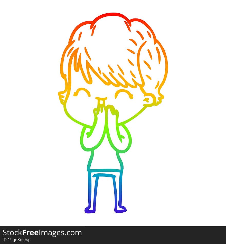 Rainbow Gradient Line Drawing Cartoon Laughing Woman