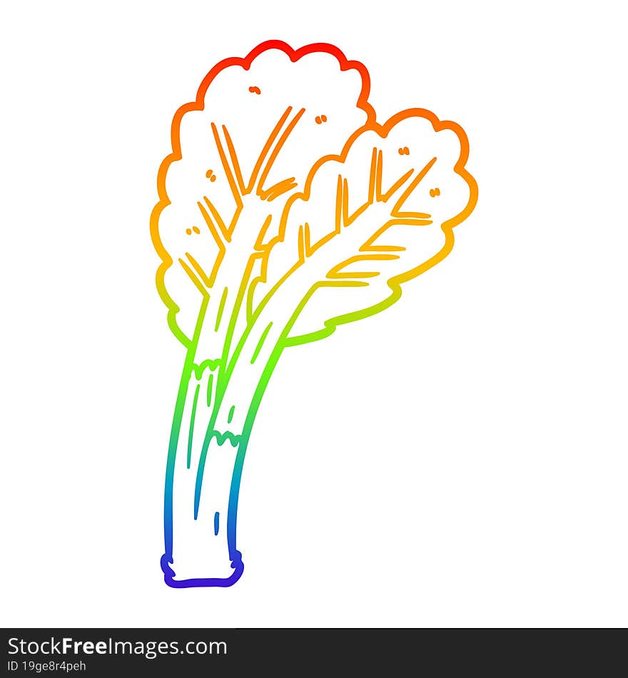 rainbow gradient line drawing of a cartoon rhubarb