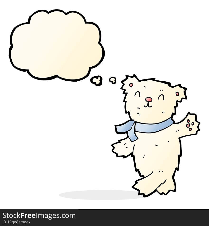 Cartoon Waving Teddy Polar Bear With Thought Bubble