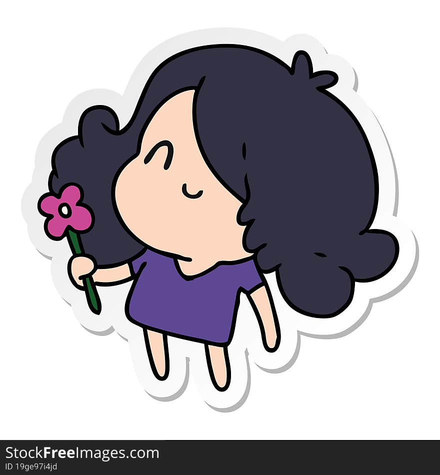 Sticker Cartoon Of A Cute Kawaii Girl