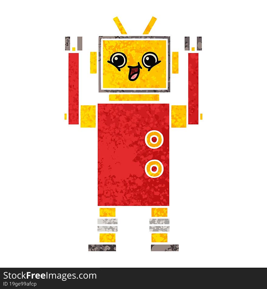 retro illustration style cartoon happy robot