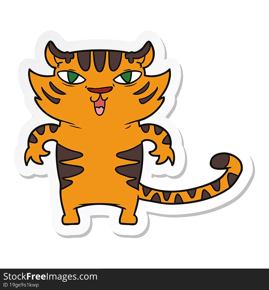 Sticker Of A Happy Cartoon Tiger