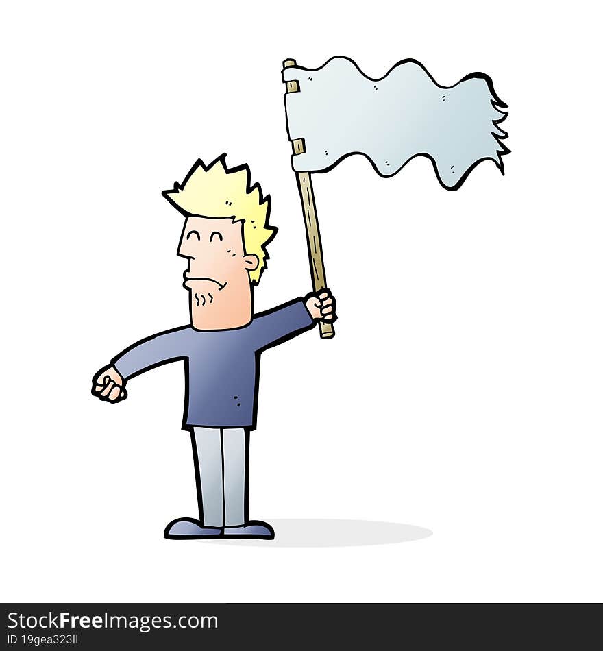 cartoon unhappy man waving flag