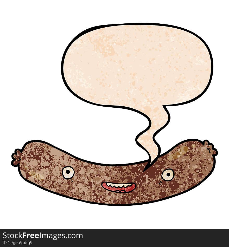 cartoon sausage and speech bubble in retro texture style