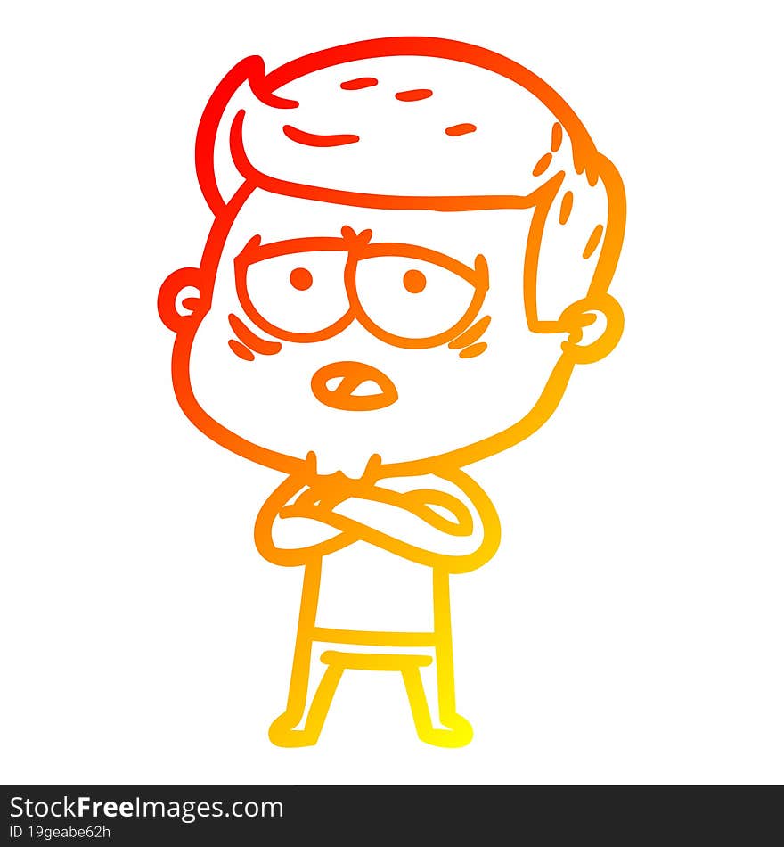 warm gradient line drawing of a cartoon tired man