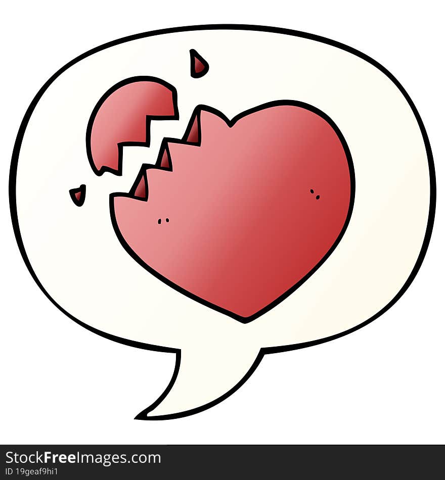 cartoon broken heart and speech bubble in smooth gradient style