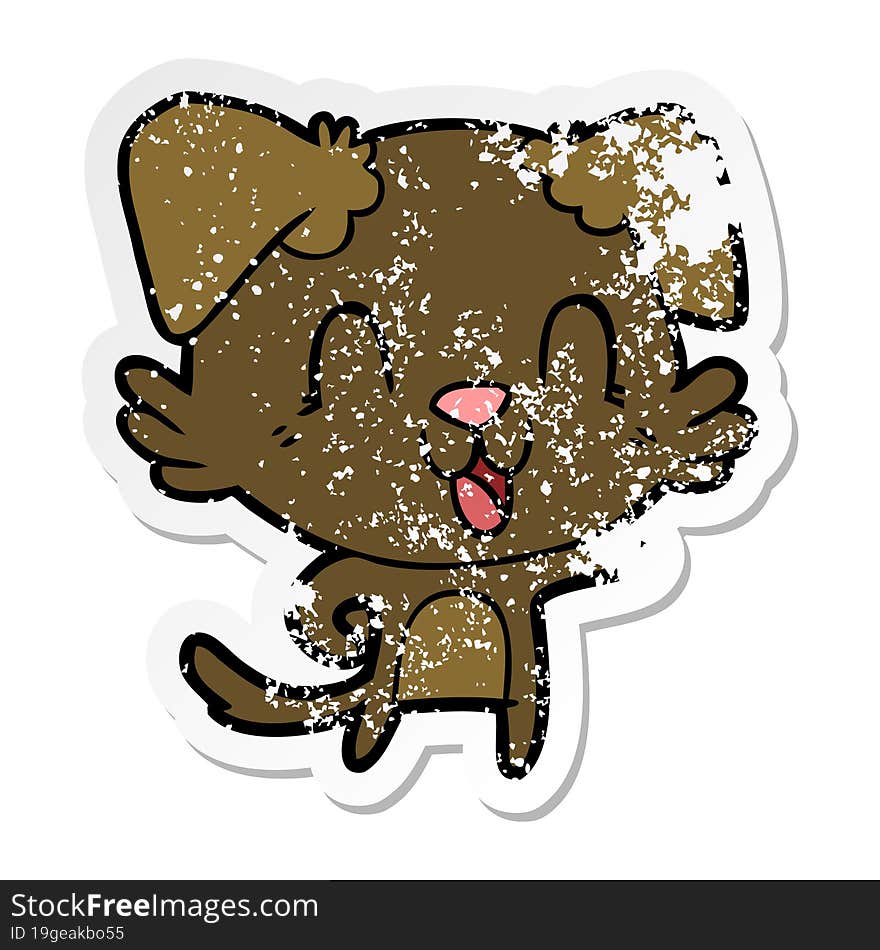 distressed sticker of a laughing cartoon dog