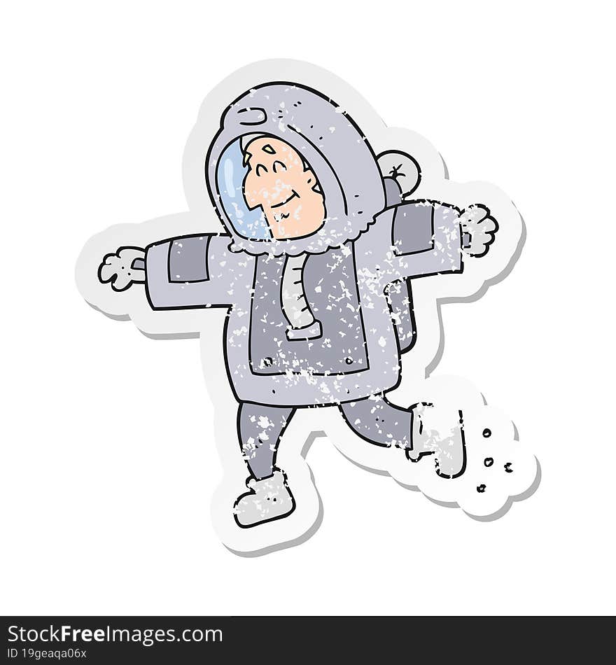 Retro Distressed Sticker Of A Cartoon Astronaut