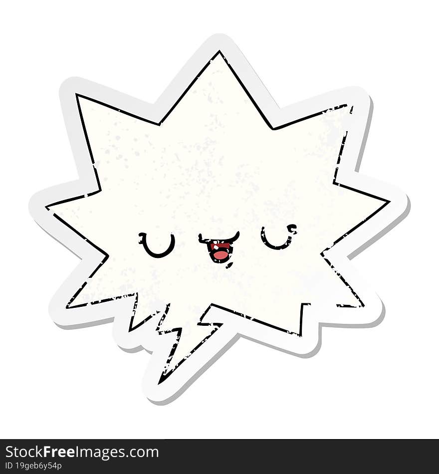 happy cartoon expression and speech bubble distressed sticker