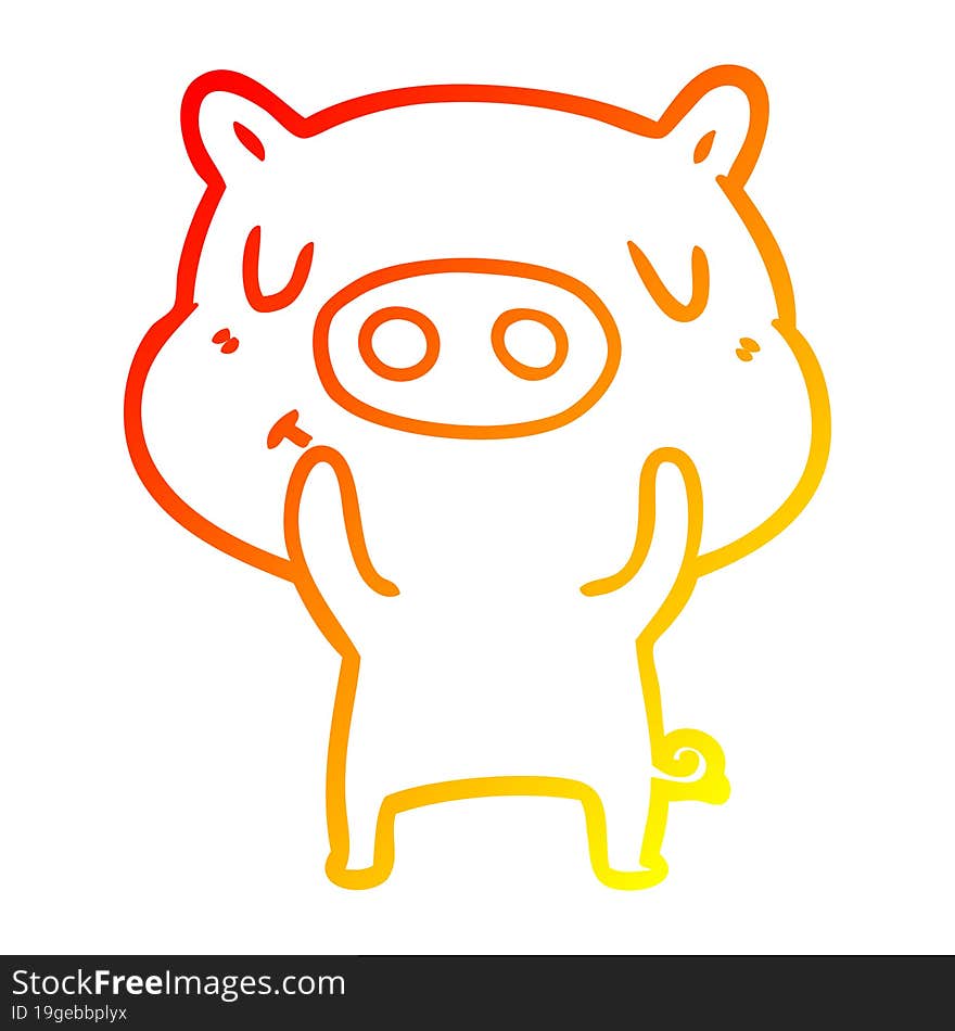 warm gradient line drawing of a cartoon content pig