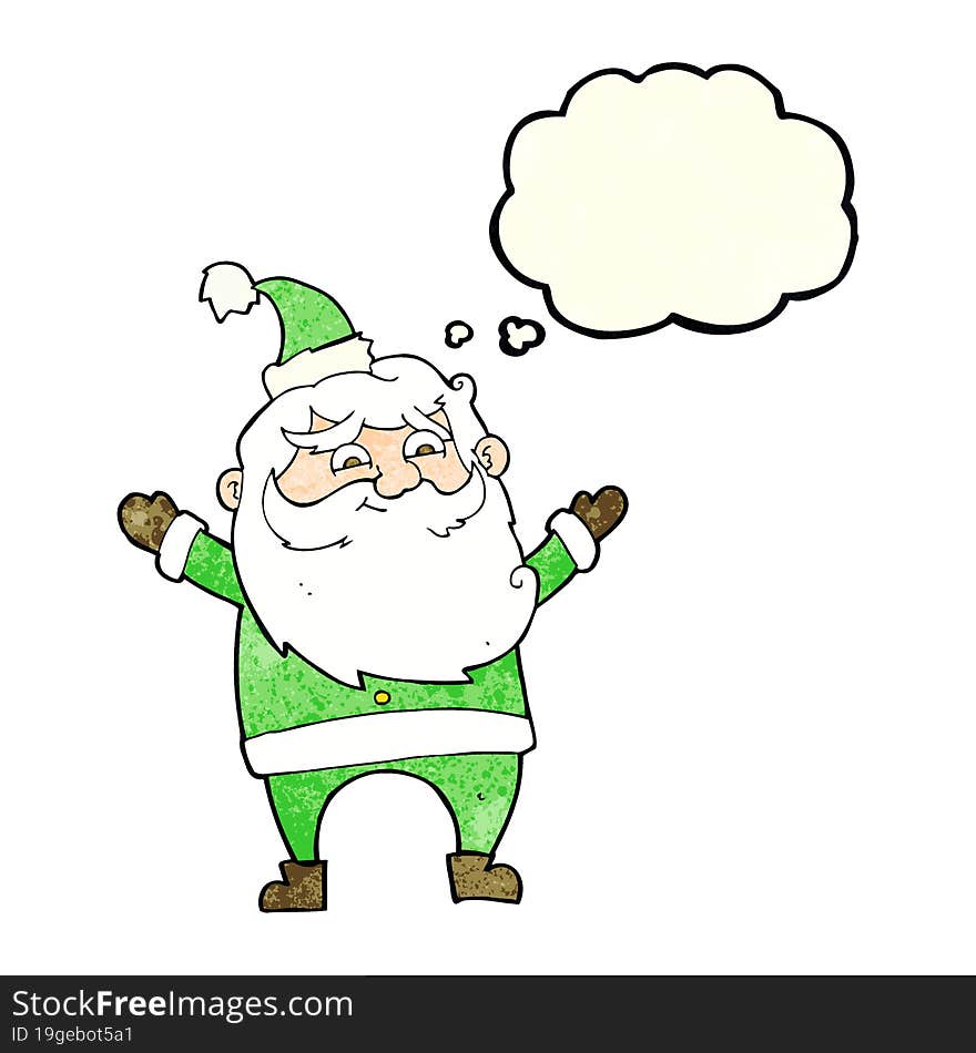 cartoon happy santa claus with thought bubble