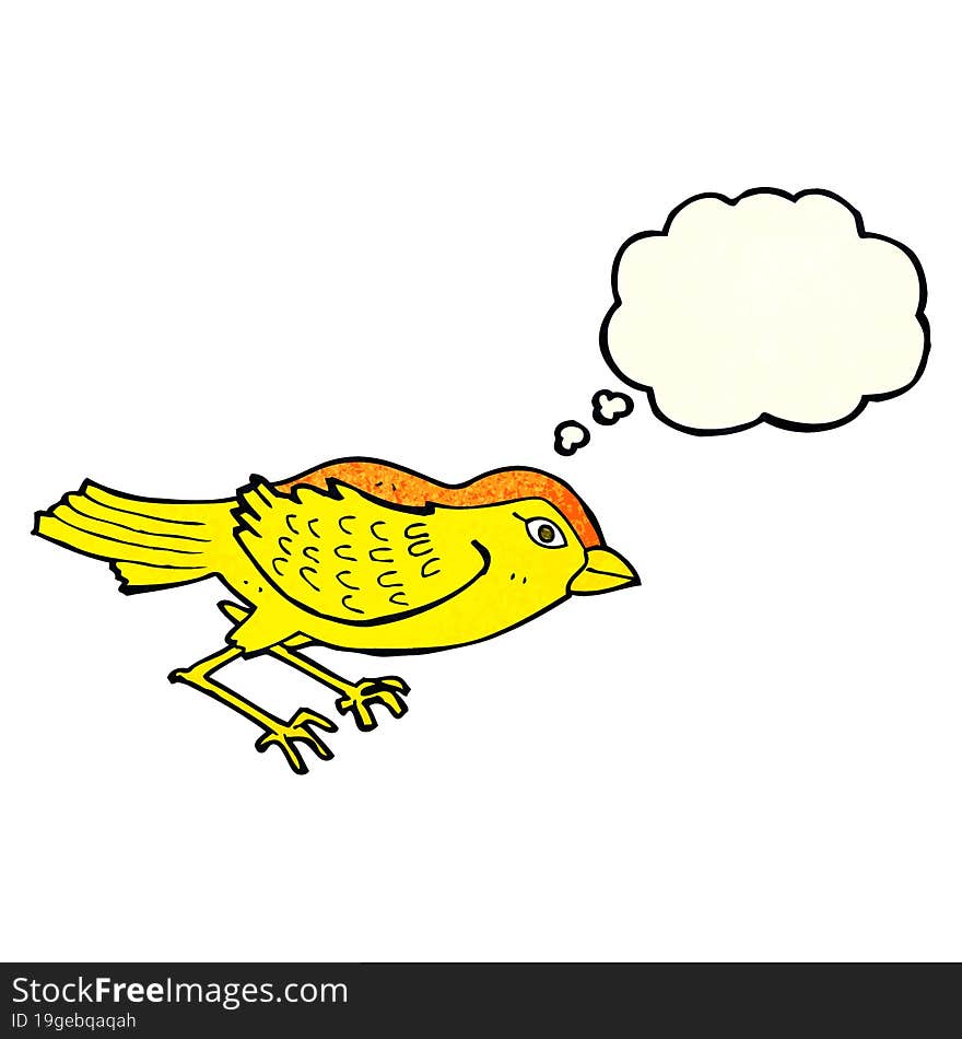 cartoon garden bird with thought bubble