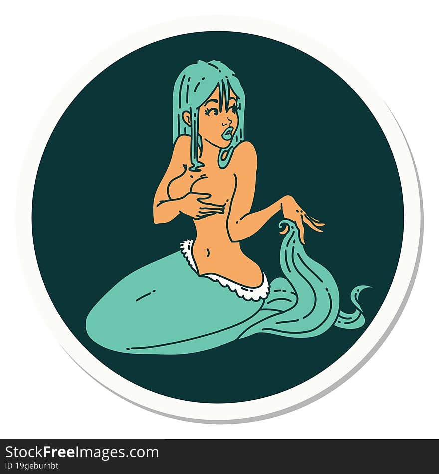 Tattoo Style Sticker Of A Surprised Mermaid