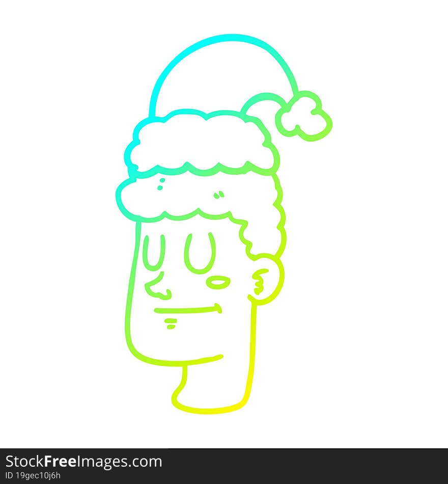 Cold Gradient Line Drawing Cartoon Man Wearing Christmas Hat