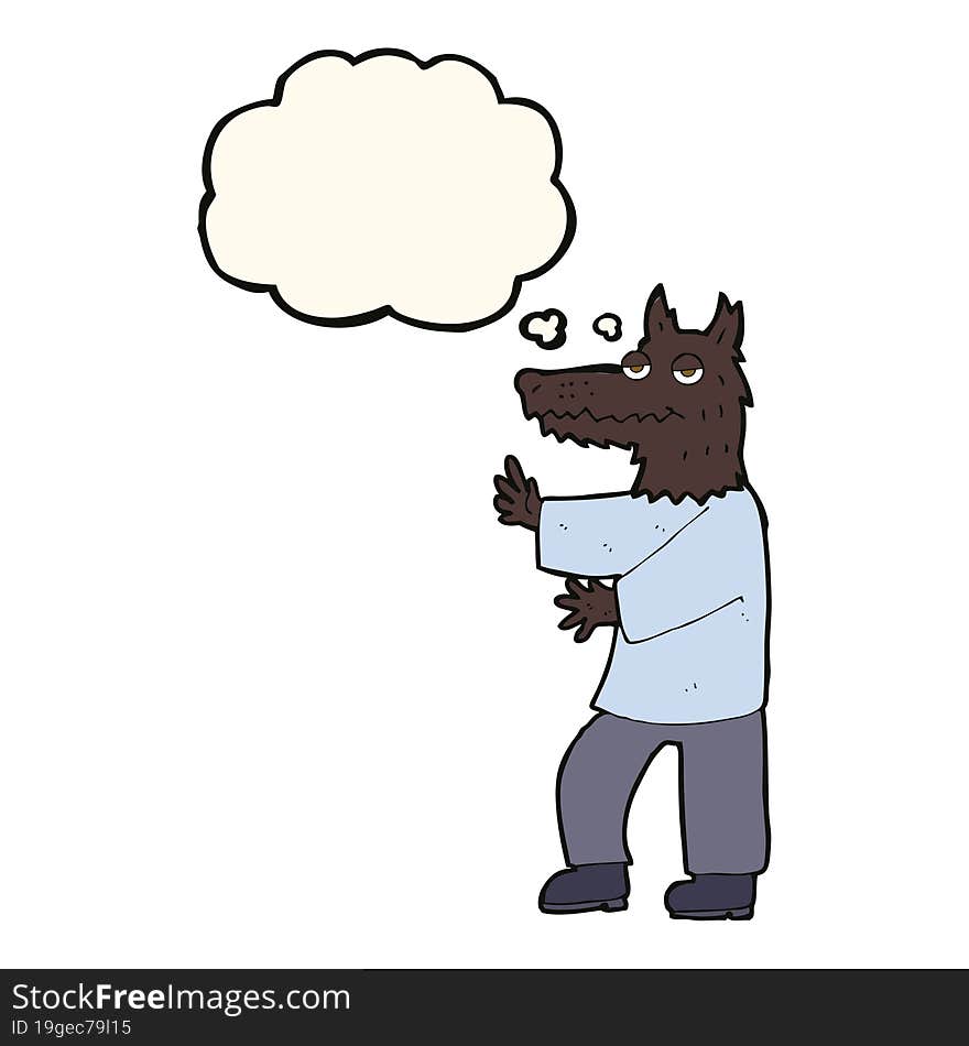 cartoon werewolf with thought bubble