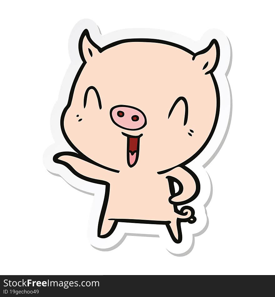 Sticker Of A Happy Cartoon Pig