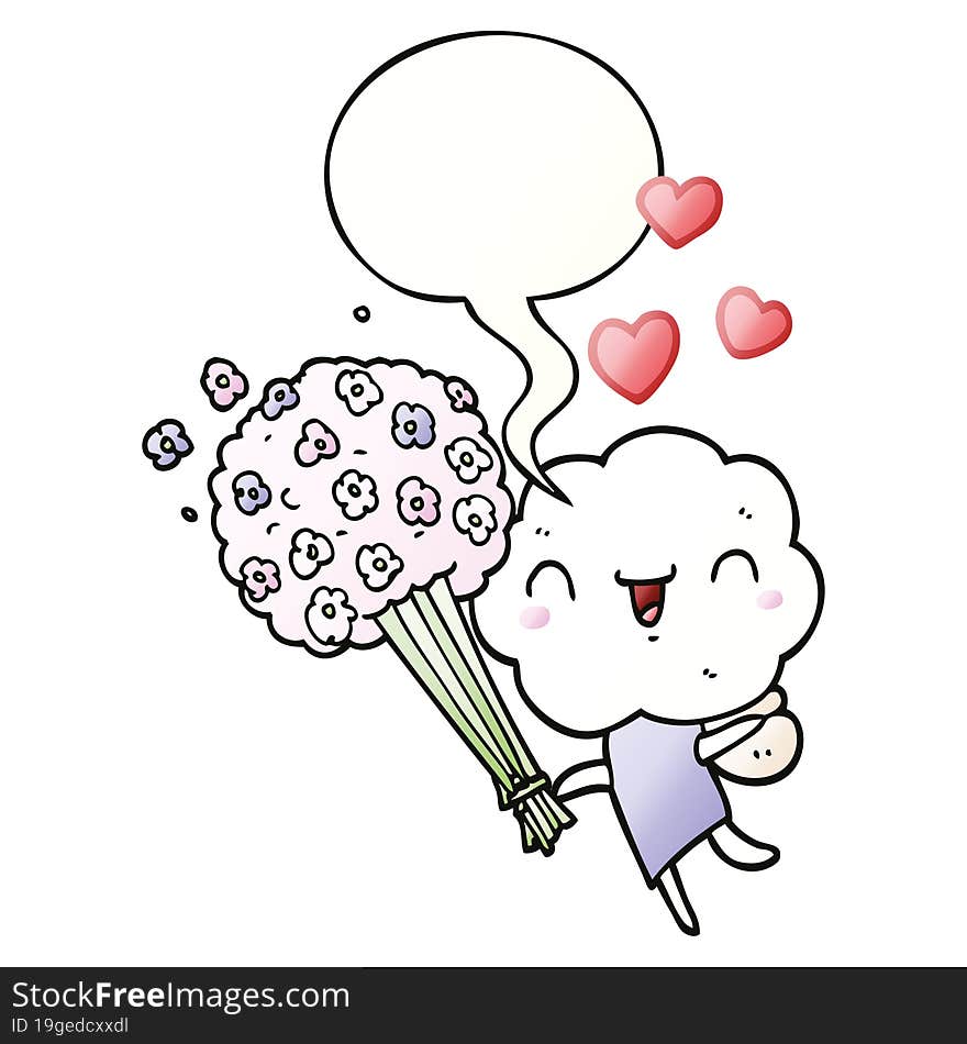 cute cartoon cloud head creature and speech bubble in smooth gradient style