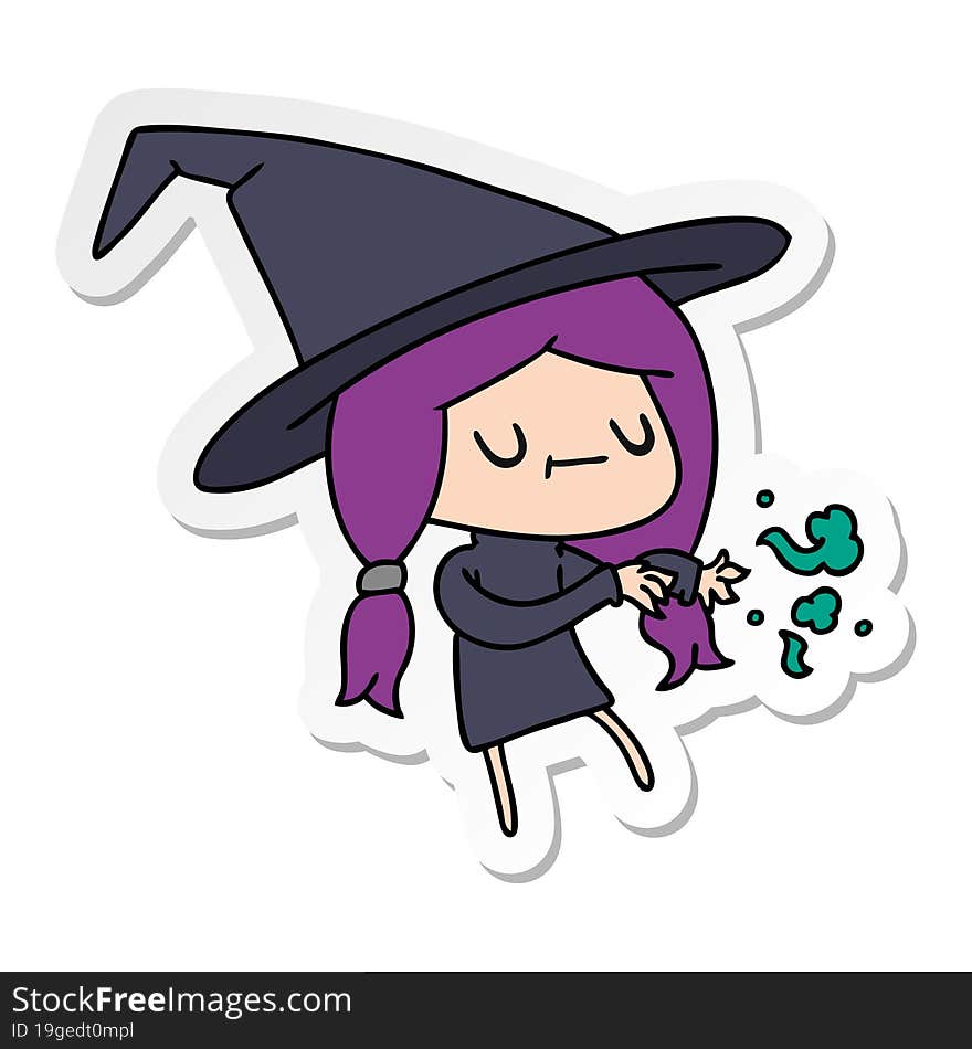 sticker cartoon of cute kawaii witch