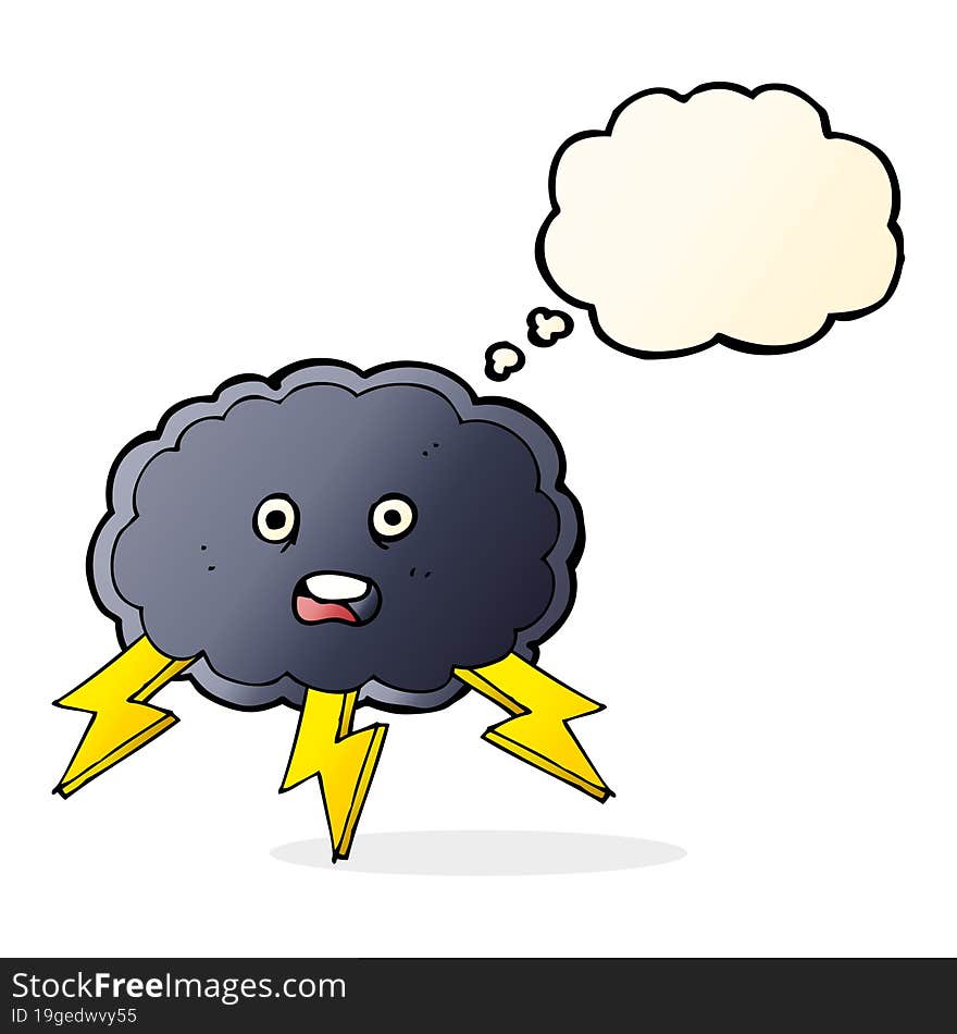 Cartoon Cloud And Lightning Bolt Symbol With Thought Bubble