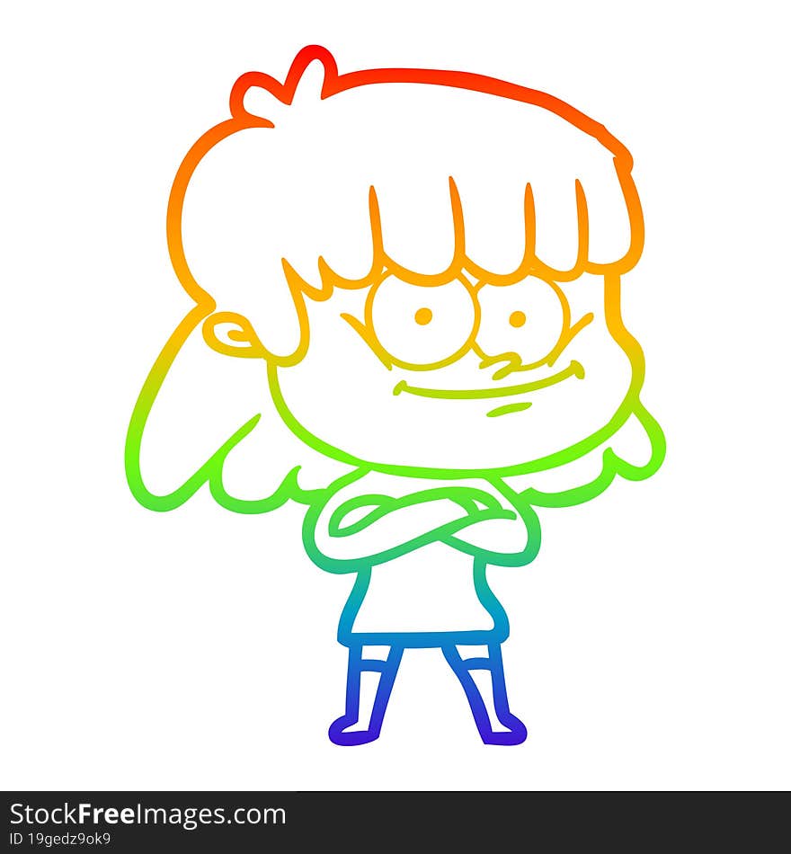 rainbow gradient line drawing cartoon smiling woman