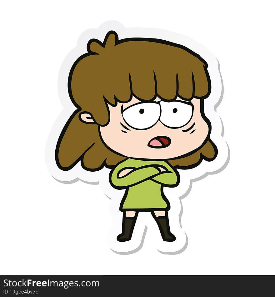 Sticker Of A Cartoon Tired Woman