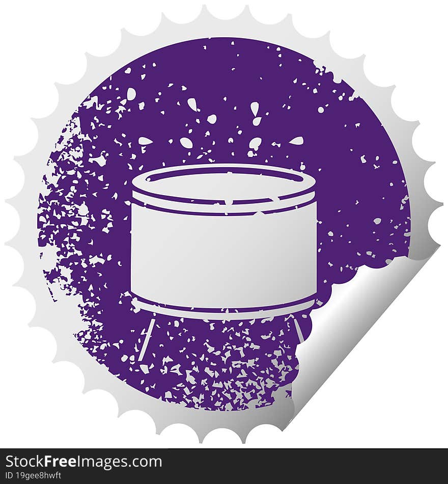 distressed circular peeling sticker symbol drum