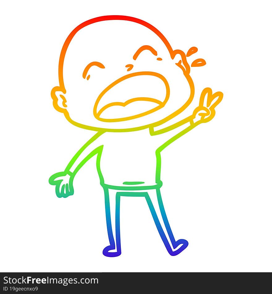 rainbow gradient line drawing cartoon shouting bald man