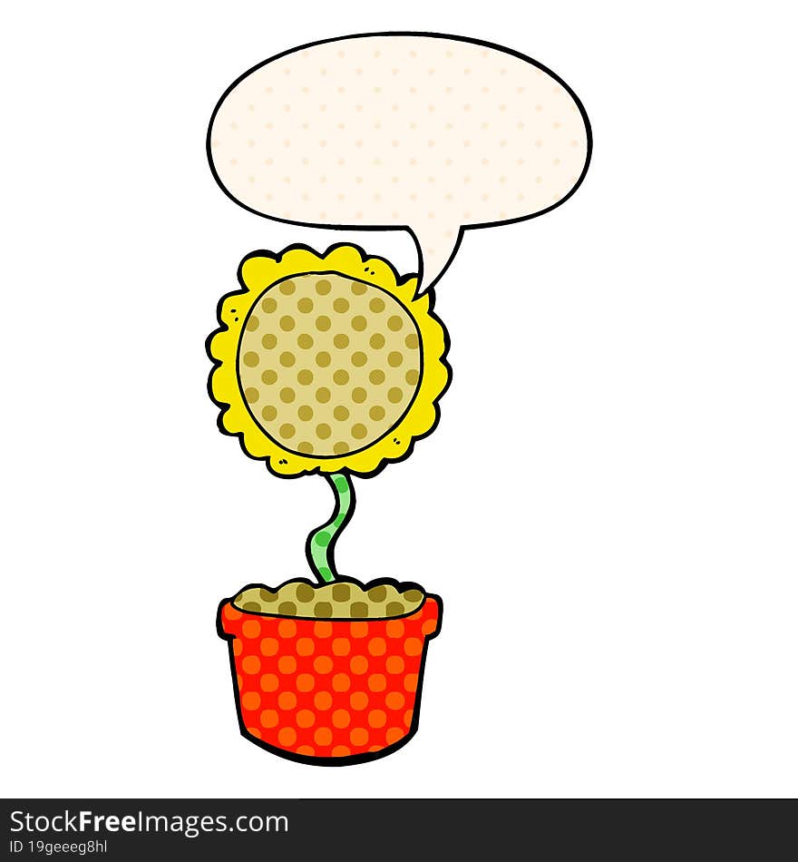 cute cartoon flower and speech bubble in comic book style