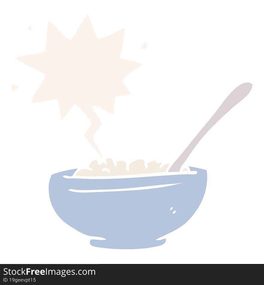 cartoon bowl of rice and speech bubble in retro style