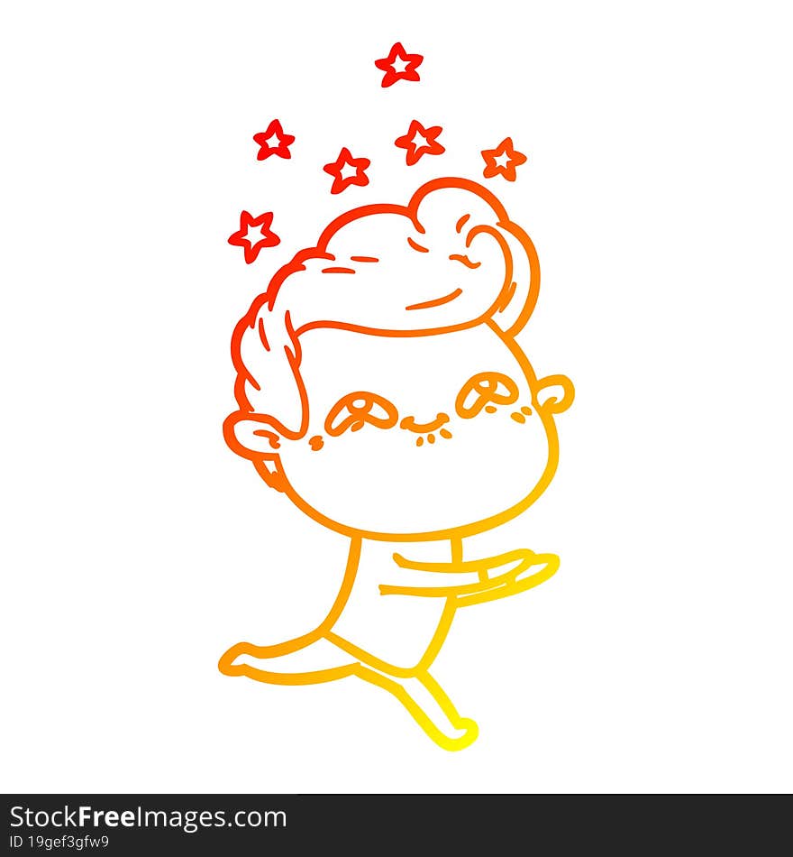 warm gradient line drawing of a cartoon excited man