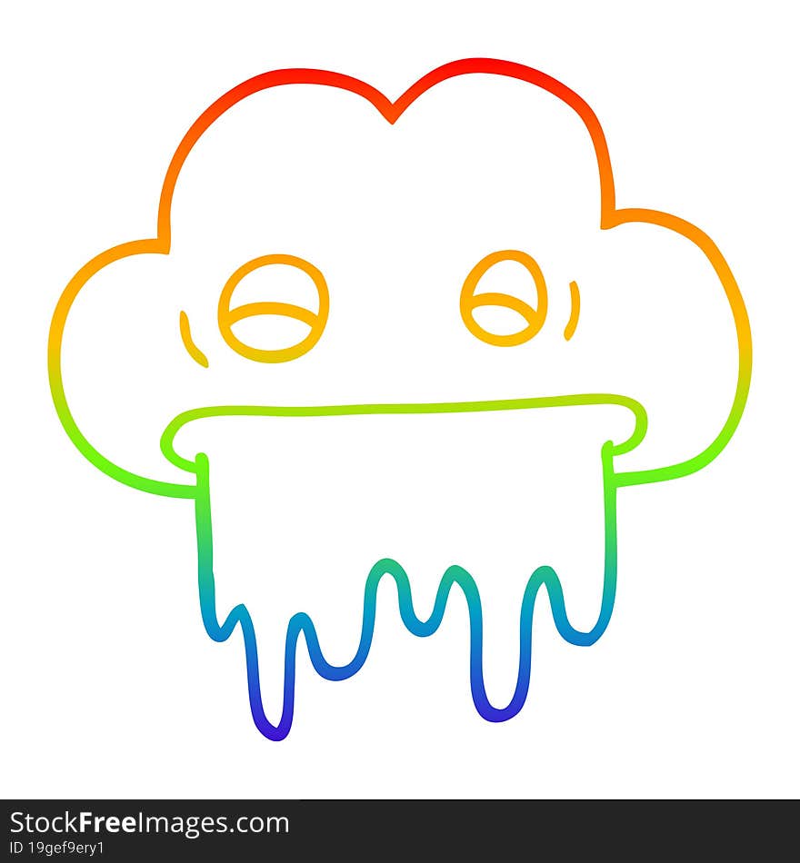 Rainbow Gradient Line Drawing Cartoon Rain Cloud