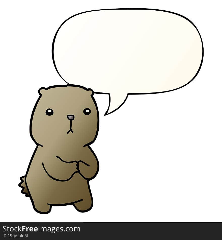 cartoon worried bear and speech bubble in smooth gradient style